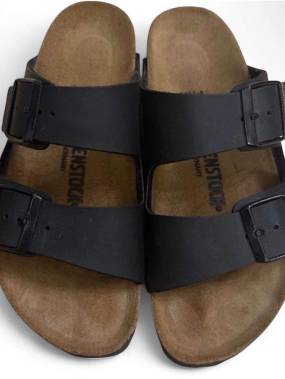 Birkenstock Womens Black Two-Strap Sandals with Adjustable Buckles